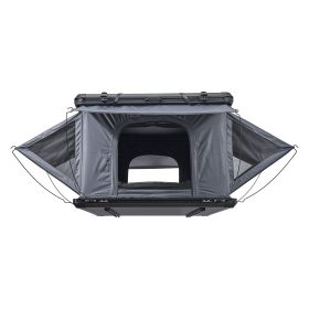 Rooftop Tent Hard Shell, 2-3 Person Aluminum Roof Top Tent Hardshell with Tri-Color LED Light, Thick Mattress & 2 Windows