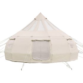 Canvas Bell Tent, 4 Seasons 16.4 ft Yurt Tent for Camping with Stove Jack, Poly-Cotton Canvas Breathable Holds up to 12 People with Rain Cover