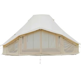 Canvas Bell Tent, 4 Seasons 19.7 x 13.12 x 10.17 ft Yurt Tent for Camping with Stove Jack, Poly-Cotton Canvas Breathable Holds up to 12 People