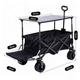 Multi-functional Foldable Camping Cart With Removable Tabletop, Expandable Rear Storage Space, All-terrain Wheels, Suitable For Outdoor Picnics, (Option: Black)