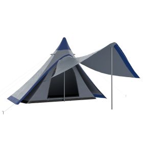 Teepee Camping Tent Easy Set-Up with Porch Blue for 2-3 Person Outdoor Hiking (Color: Blue)
