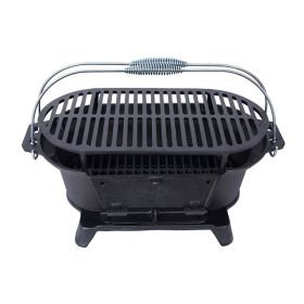 Portable Cast Iron BBQ Grill with Grate for Outdoor (Color: black, Type: Style B)
